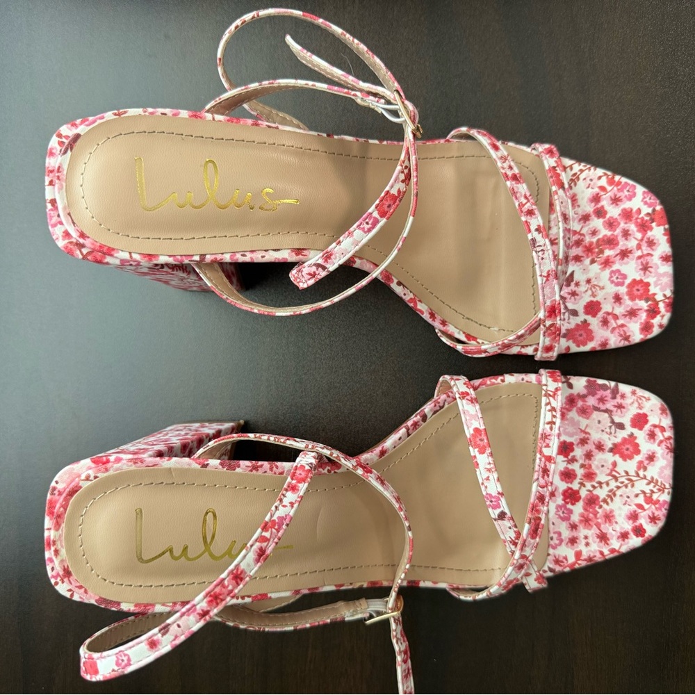 Lulu's Pink Floral Block Heels - Picture 6 of 6